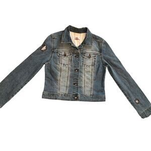 Lilu Distressed Biker Denim Jacket NWT Size Large‎ Cotton Stretch Pacsun